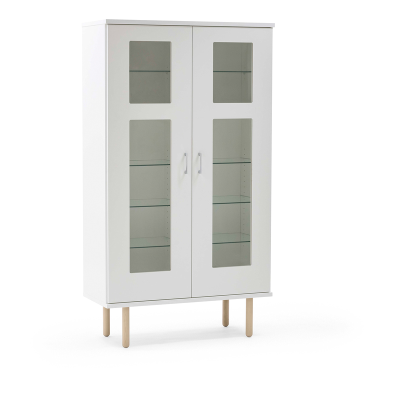 Cube high cabinet - Design 2, w/2 doors with 2 glass fields, 8pcs glass shelf