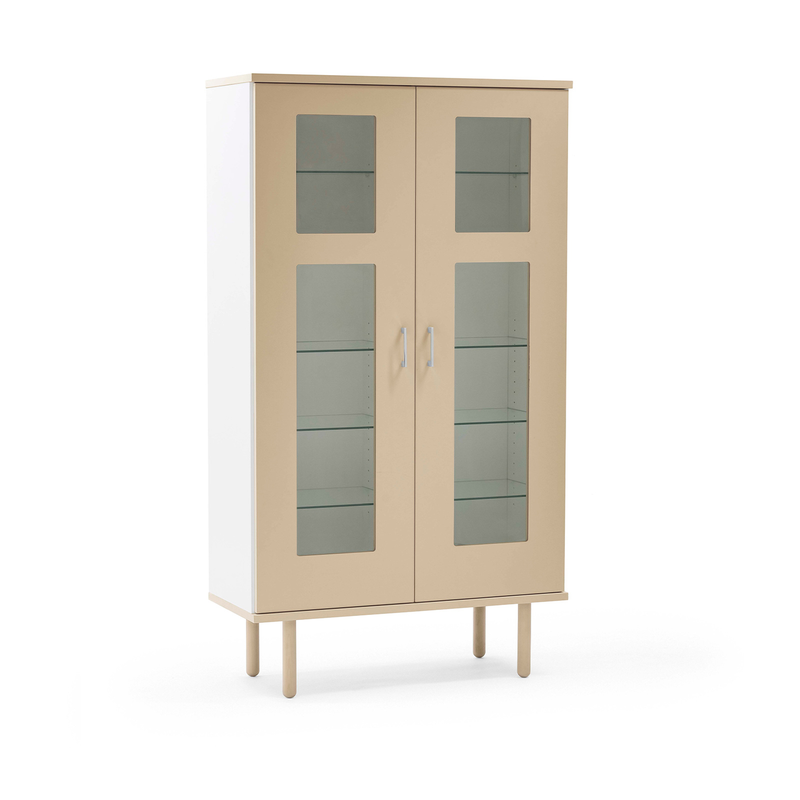 Cube high cabinet - Design 2, w/2 doors with 2 glass fields, 8pcs glass shelf