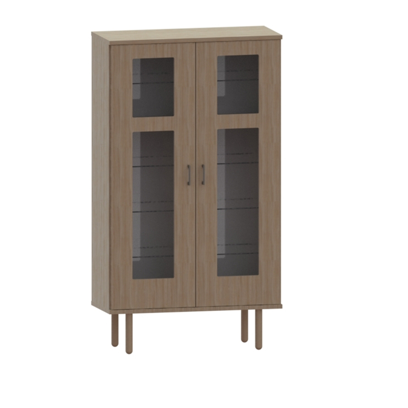 Cube high cabinet - Design 2, w/2 doors with 2 glass fields, 8pcs glass shelf