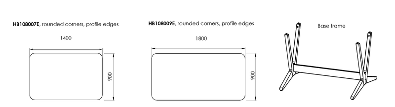 Xenia dining table 180x90, rounded corners, profile edge