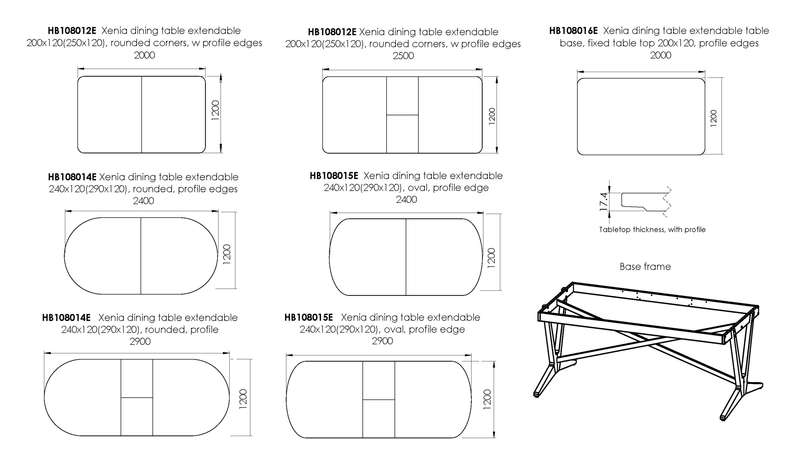 Xenia dining table extendable 200x120(250x120), rounded corners, profile edge