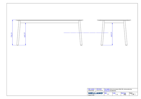 Ark spisebord 200x100, hel plate