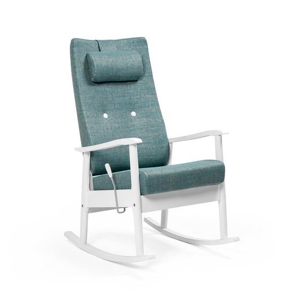 Pan rocking high back chair w/stepless adjustment, open armrests