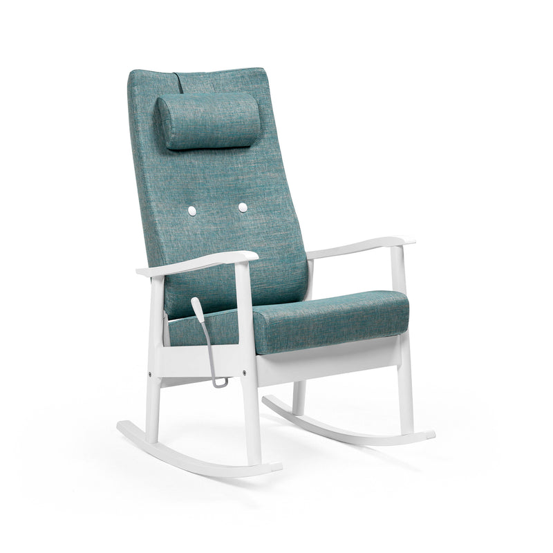 Pan rocking high back chair w/stepless adjustment, open armrests