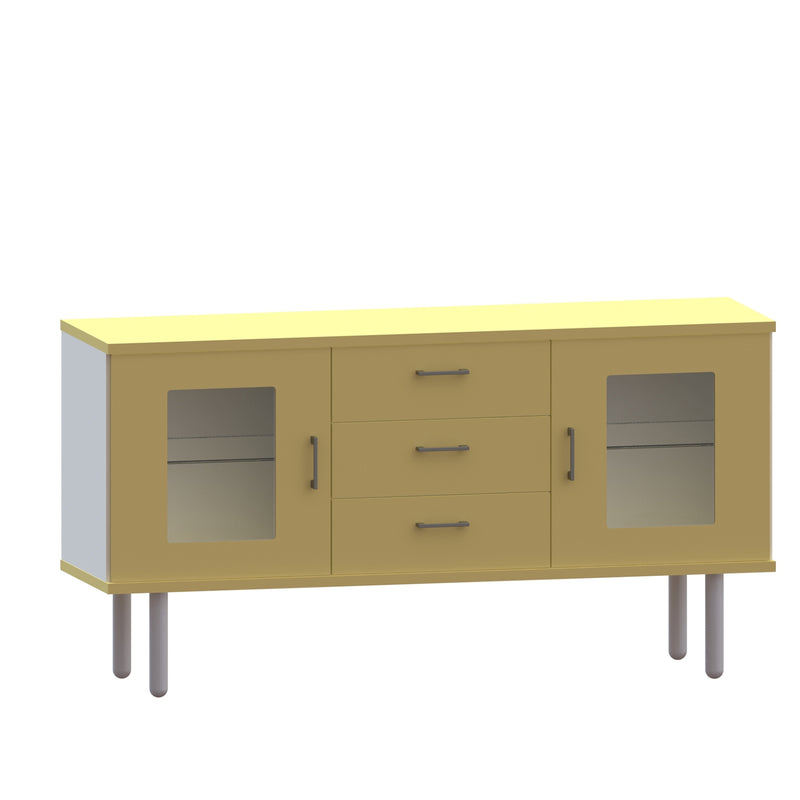 Cube sideboard 150-4, 2 glass doors, 3 drawers cente., 2 glass shelves