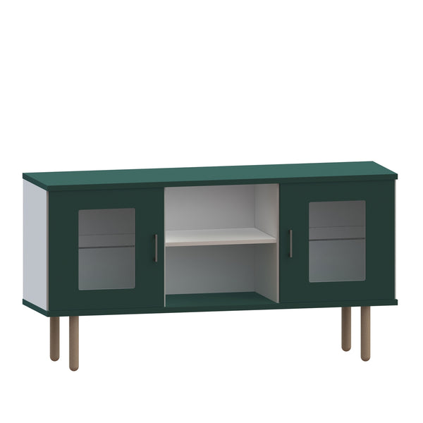 Cube sideboard 150-6, 2 glass doors, 1 wooden shelf, 2 glass shelves