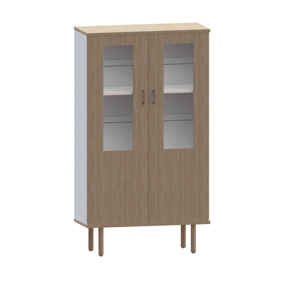 Cube high cabinet 100-2, w/2 glass doors, 4 glass shelves, 4 wood shelves