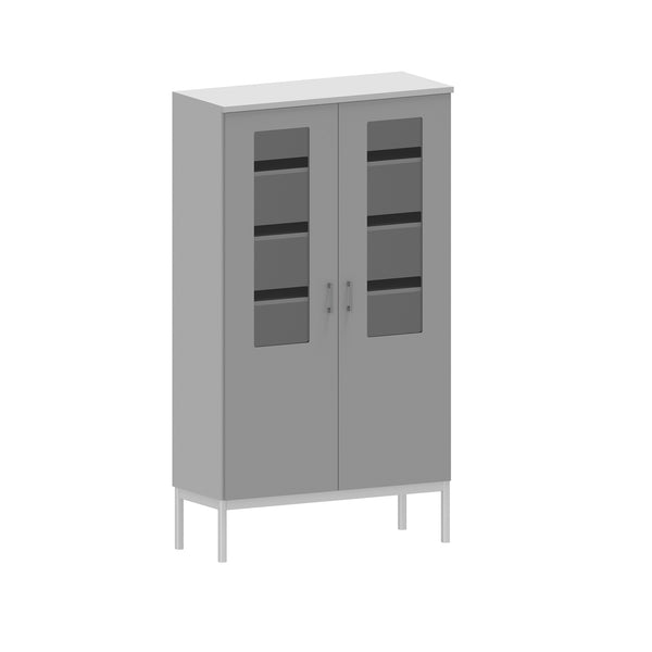 Cube high cabinet 100-4, w/2 glass doors, 4 glass shelves, 2 wooden shelves