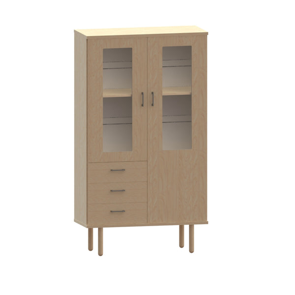 Cube high cabinet 100-5, w/1 glass door(150), 1 glass door(100), 3 drawers