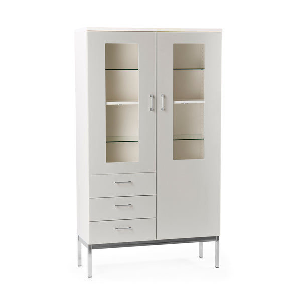 Cube high cabinet 100-5, w/1 glass door(150), 1 glass door(100), 3 drawers