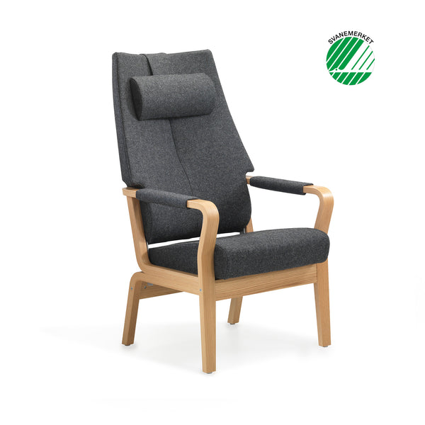 Duun high back chair w/stepless adjustment, open armrest