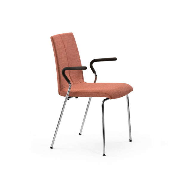 Lake 02 stackable chair w/armrest, upholstered, steel base