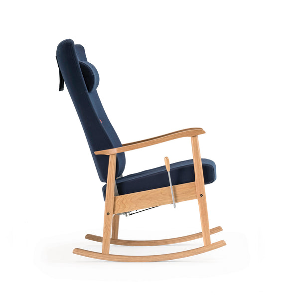 Pan rocking chair w/stepless adjustment, open armrests
