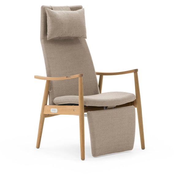 Nordia high backchair, motorized back and footrest, open armrest