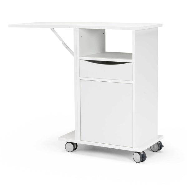 HM220 Bedside table w/height-adjustable flap, drawer, 2 doors and wheels
