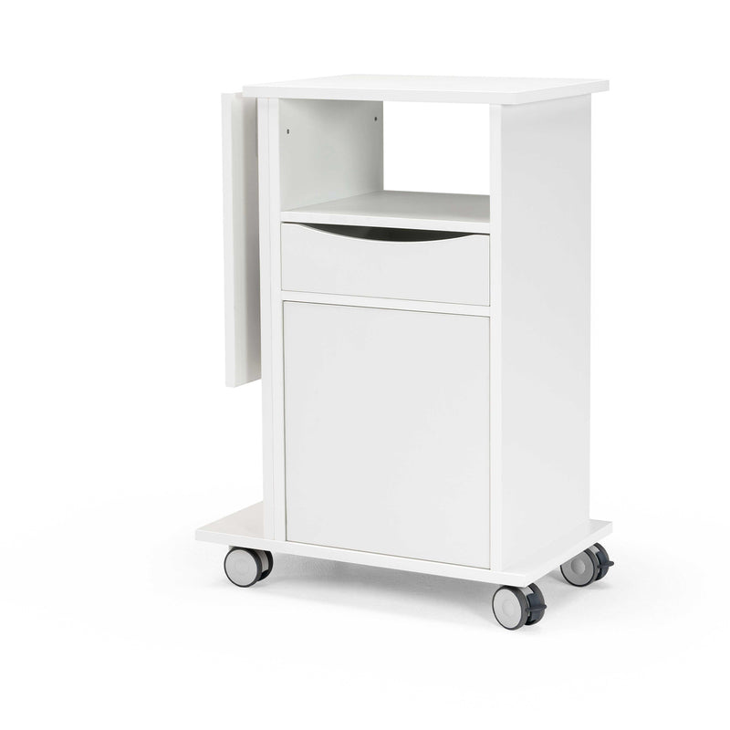 HM220 Bedside table w/height-adjustable flap, drawer, 2 doors and wheels